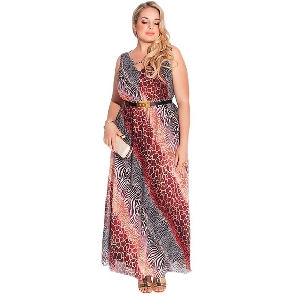 Igigi Nichol Maxi Dress Plus Size 14 Animal Print V-Neck Sleeveless Bra-Friendly - Picture 1 of 15